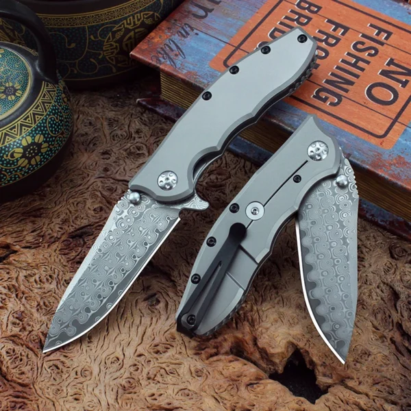 Z0562 Damascus Steel Folding Knife Titanium Alloy Handle Quick Assisted Hunting Survival Camping Pocket Knife EDC 1