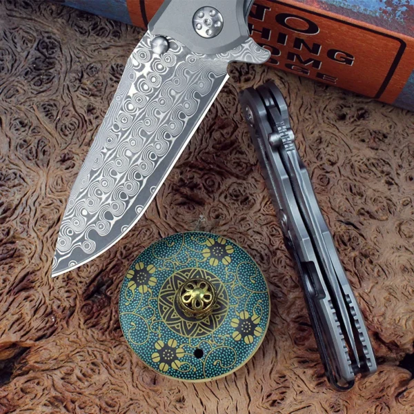 Z0562 Damascus Steel Folding Knife Titanium Alloy Handle Quick Assisted Hunting Survival Camping Pocket Knife EDC 3