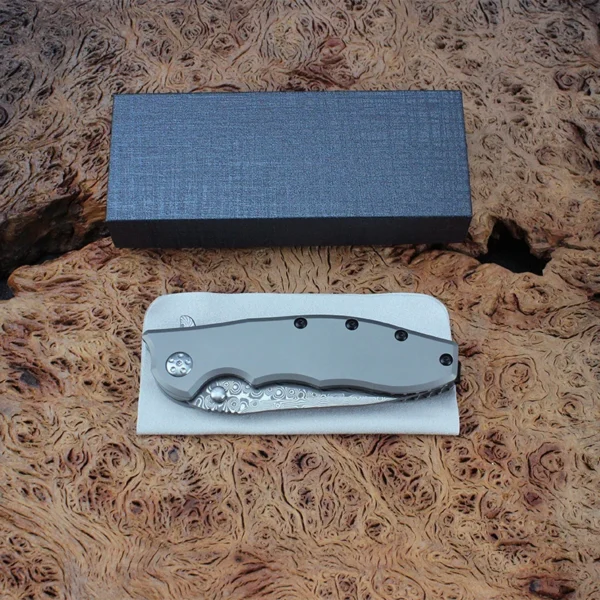 Z0562 Damascus Steel Folding Knife Titanium Alloy Handle Quick Assisted Hunting Survival Camping Pocket Knife EDC 5