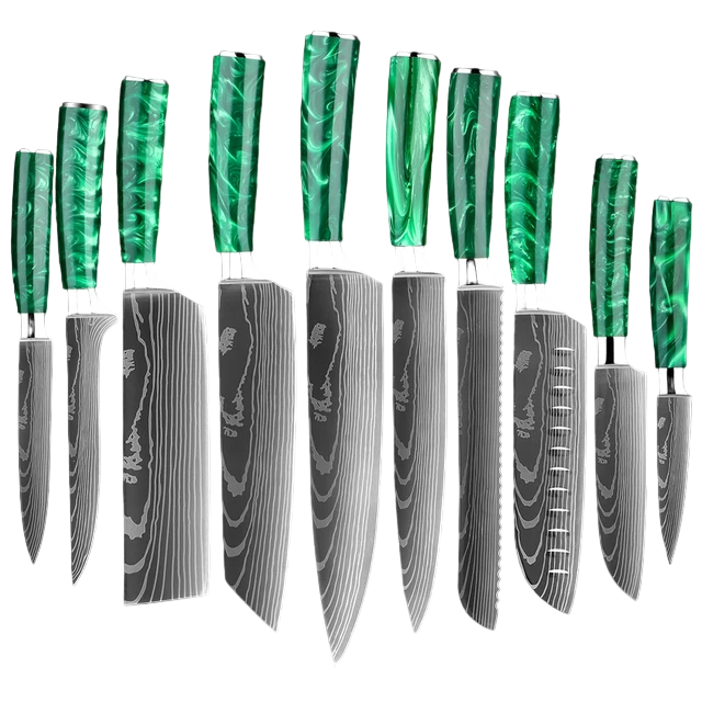 xituo 10 piece green resin kitchen knives set