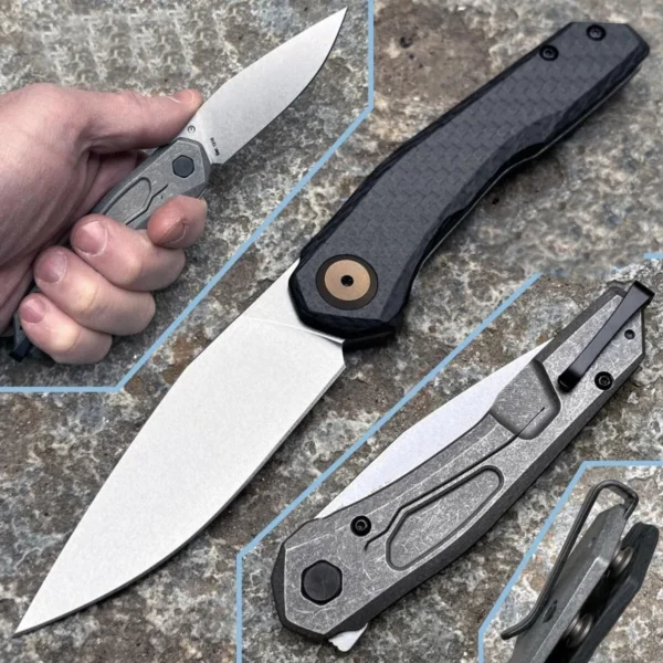 0545 MagnaCut Flipper Blade Pocket Knife D2 Stonewash Tactical Camping Ball Bearing Folding Knife Carbon Fiber 4