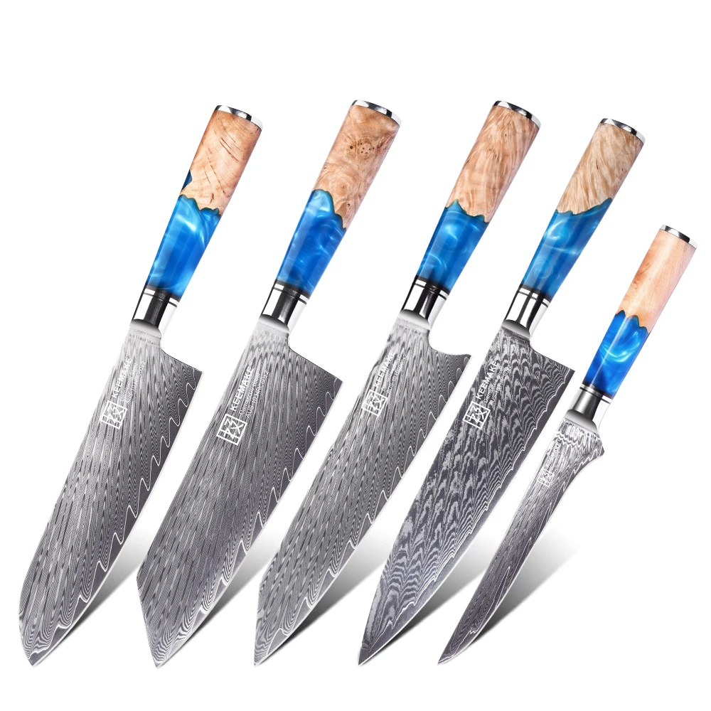 KEEMAKE Sky 1 5PCS Set Chef s Knives Ultra Sharp AUS 10 Damascus Steel Slicing Cooking