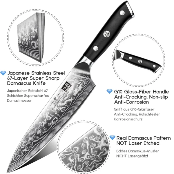 SHAN ZU Chef Knife Set 3 PCS Professional Sharp 8 Chefs Knife 7 Santoku Knife 3 2