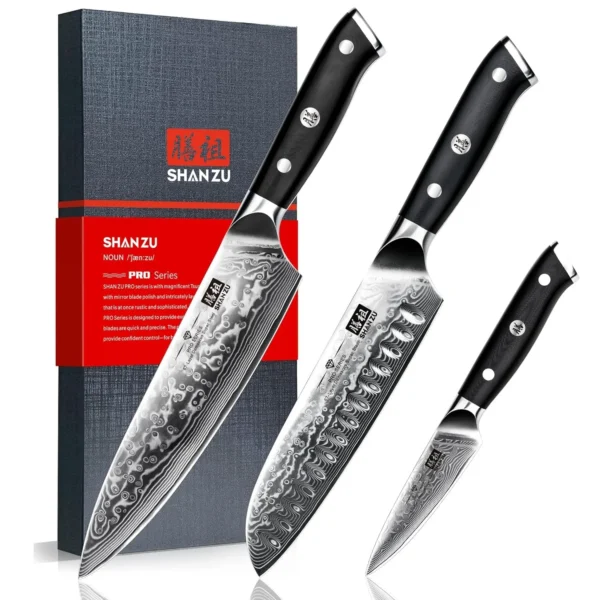 SHAN ZU Chef Knife Set 3 PCS Professional Sharp 8 Chefs Knife 7 Santoku Knife 3