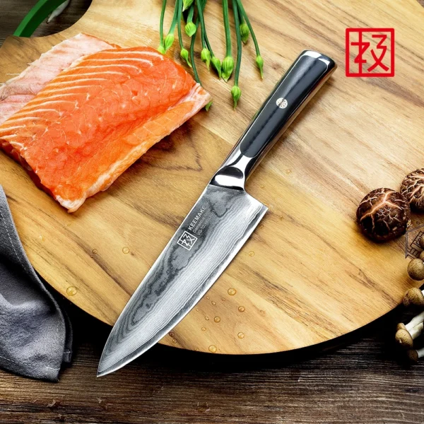 kf S3fcac75da85d43f5b8bf15b3f9494fb7O KEEMAKE 6 5 Inch Chef s Knife Ultra Sharp Meat Cutting Knife VG10 Damascus Steel Vegetable