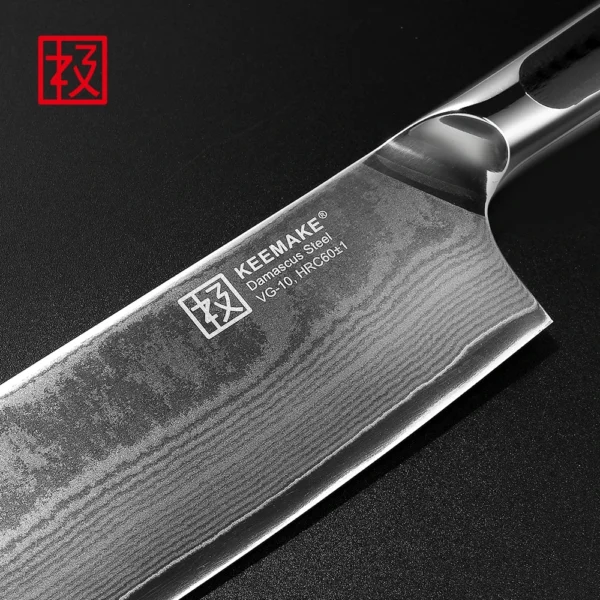 kf S7dbd2ac4d7fc44ca881ae8fd8ea0379bc KEEMAKE Japanese Nakiri Knife 7 Inch Damascus Steel Cleaver Kitchen Knife Ultra Sharp Vegetable Fruit Meat