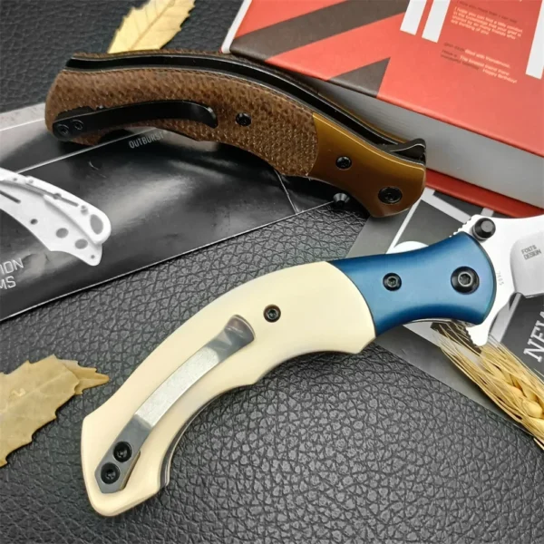 kf S48b5e63262d7479a9d062d2f150c6a2c6 2 Styles 7465 Compact Assisted Flipper Knife 8Cr13Mov Persian Blade Linen G10 Handle Jungle Adventure Knife