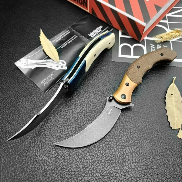 kf S70314261d7fd4905850bb899da1ec2abA 2 Styles 7465 Compact Assisted Flipper Knife 8Cr13Mov Persian Blade Linen G10 Handle Jungle Adventure Knife