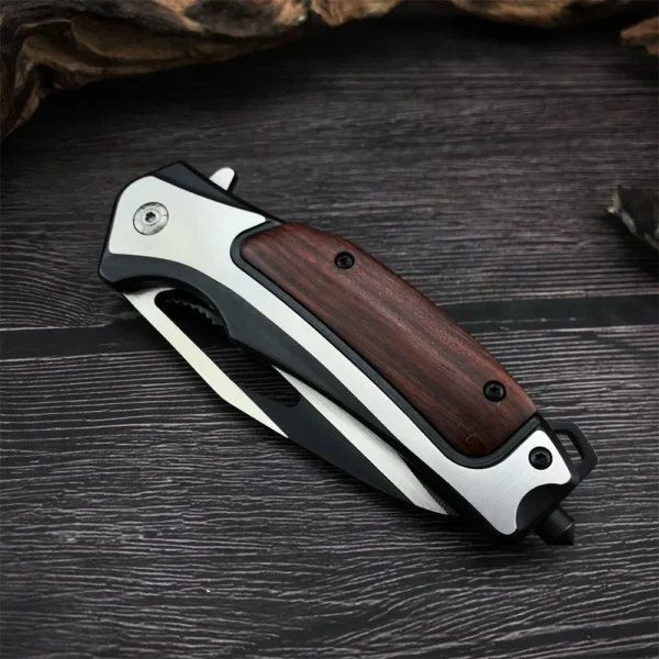 kf Sc12c8c3049a64e1c865f78d2e80a41e5q BK DA130 EDC Camping Knife Outdoor Pocket Folding Knife 5Cr13 Blade Wood Handle High Quality Survival